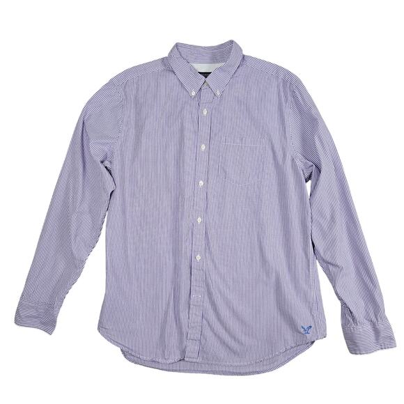 American Eagle Mens Shirt Sz XL Athletic Fit Lavender Striped Long Sleeve Career - Picture 1 of 13
